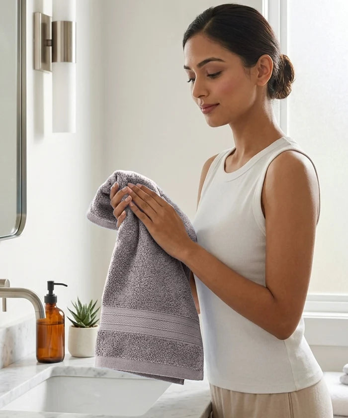 Soft Comfort 4Pc Hand Towel Set, Charcoal|509 GSM Cotton|Air Rich Technology