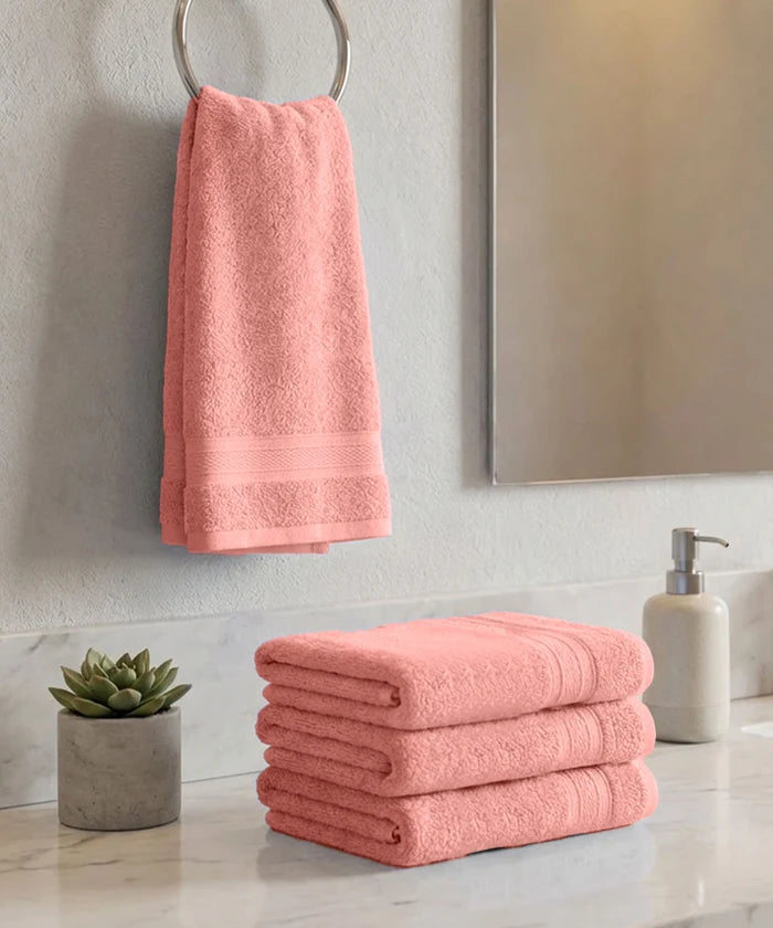 Soft Comfort 4Pc Hand Towel Set, Coral Haze|509 GSM Cotton|Air Rich Technology