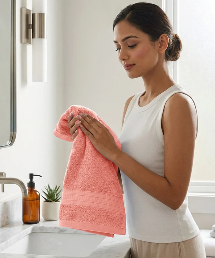 Soft Comfort 4Pc Hand Towel Set, Coral Haze|509 GSM Cotton|Air Rich Technology