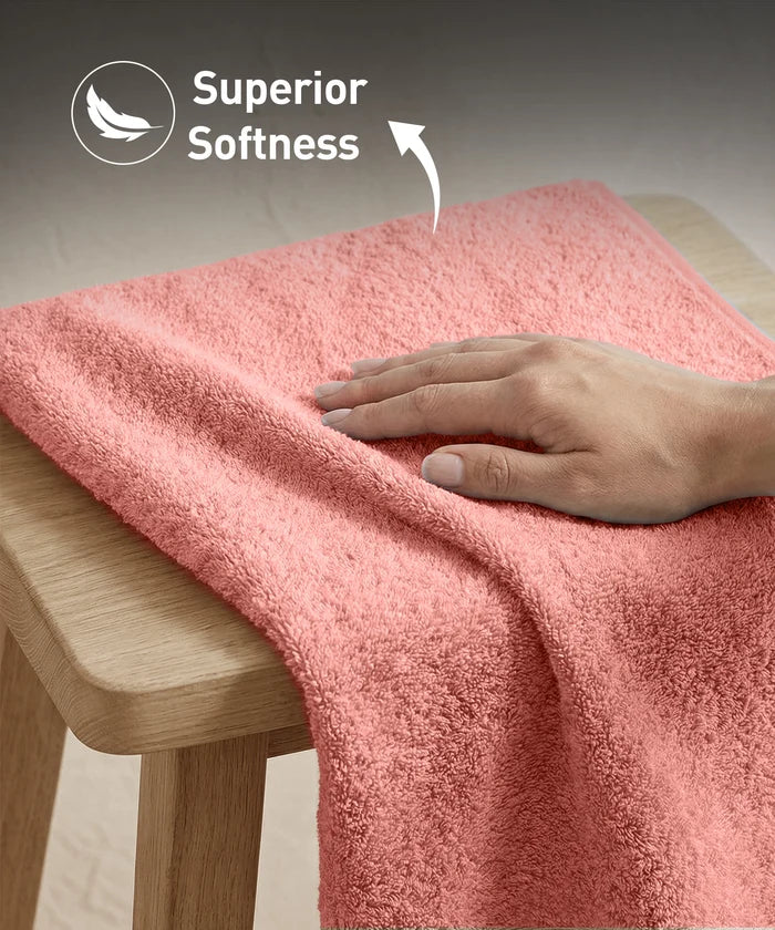 Soft Comfort 4Pc Hand Towel Set, Coral Haze|509 GSM Cotton|Air Rich Technology