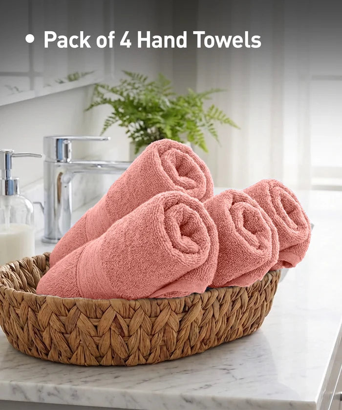 Soft Comfort 4Pc Hand Towel Set, Coral Haze|509 GSM Cotton|Air Rich Technology