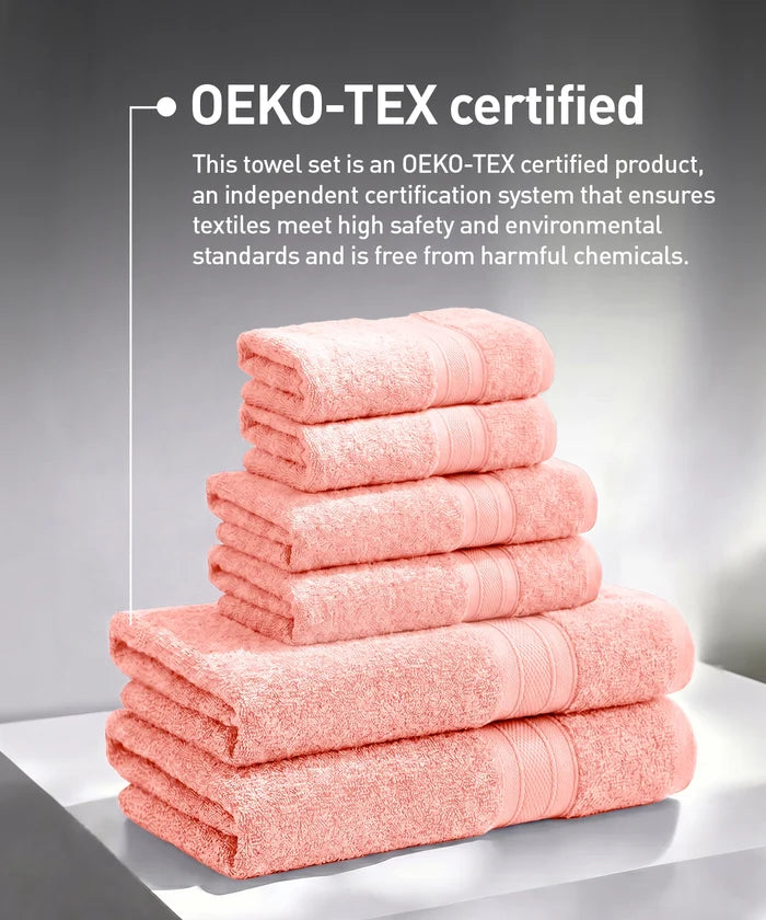 Soft Comfort 6Pc Towel Set, Coral Haze|509 GSM Cotton|Air Rich Technology