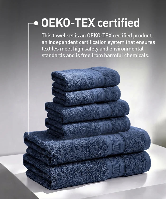 Soft Comfort 6Pc Towel Set, Navy|509 GSM Cotton|Air Rich Technology