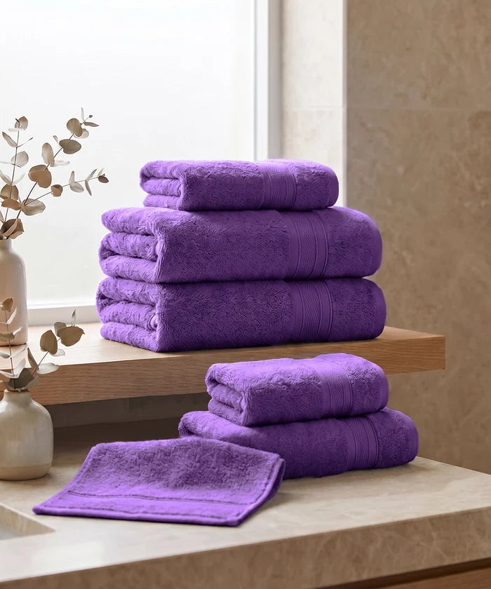 Soft Comfort 6Pc Towel Set, Plum|509 GSM Cotton|Air Rich Technology