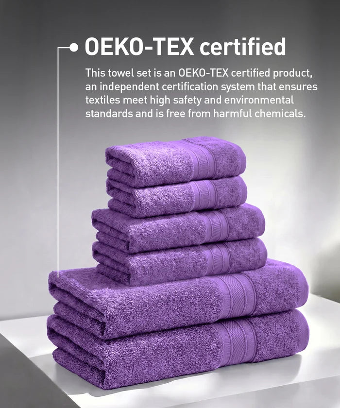 Soft Comfort 6Pc Towel Set, Plum|509 GSM Cotton|Air Rich Technology