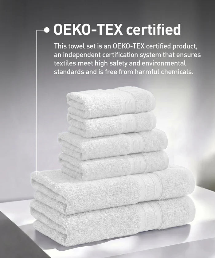 Soft Comfort 6Pc Towel Set, White|509 GSM Cotton|Air Rich Technology