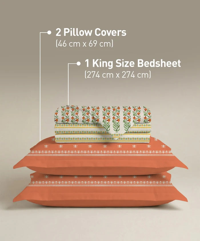 Soft Comfort King Bedsheet Set, Art Age | 200 TC Cotton|2 Pillow Covers