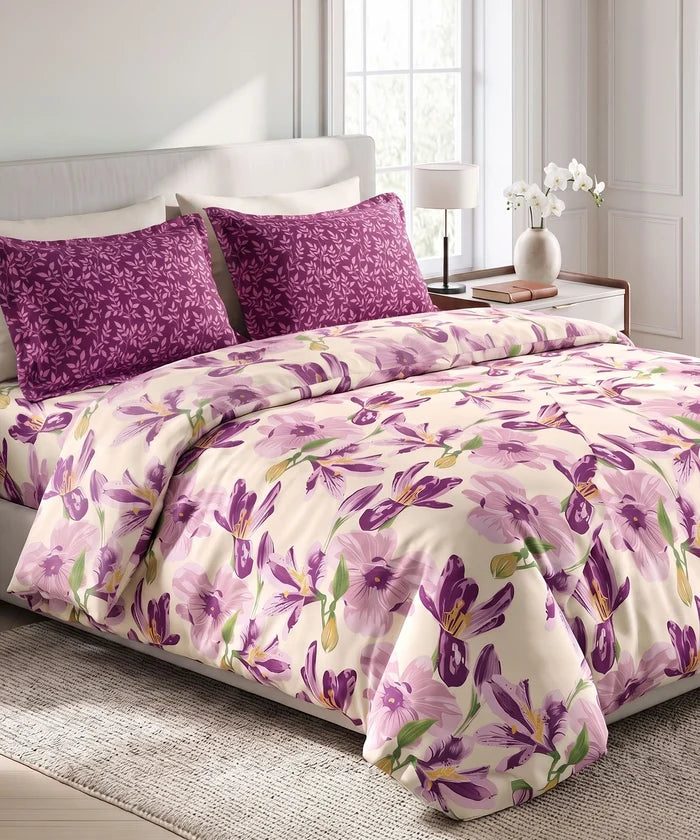 Soft Comfort King Bedsheet Set, DAHLIA | 180 TC Cotton|2 Pillow Covers