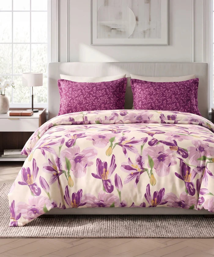 Soft Comfort King Bedsheet Set, DAHLIA | 180 TC Cotton|2 Pillow Covers