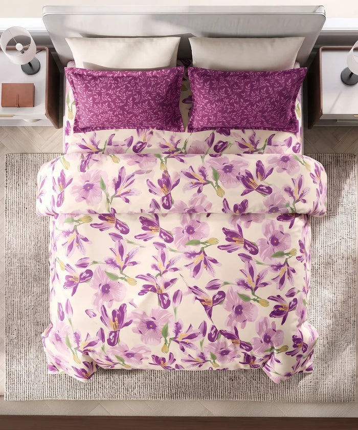 Soft Comfort King Bedsheet Set, DAHLIA | 180 TC Cotton|2 Pillow Covers