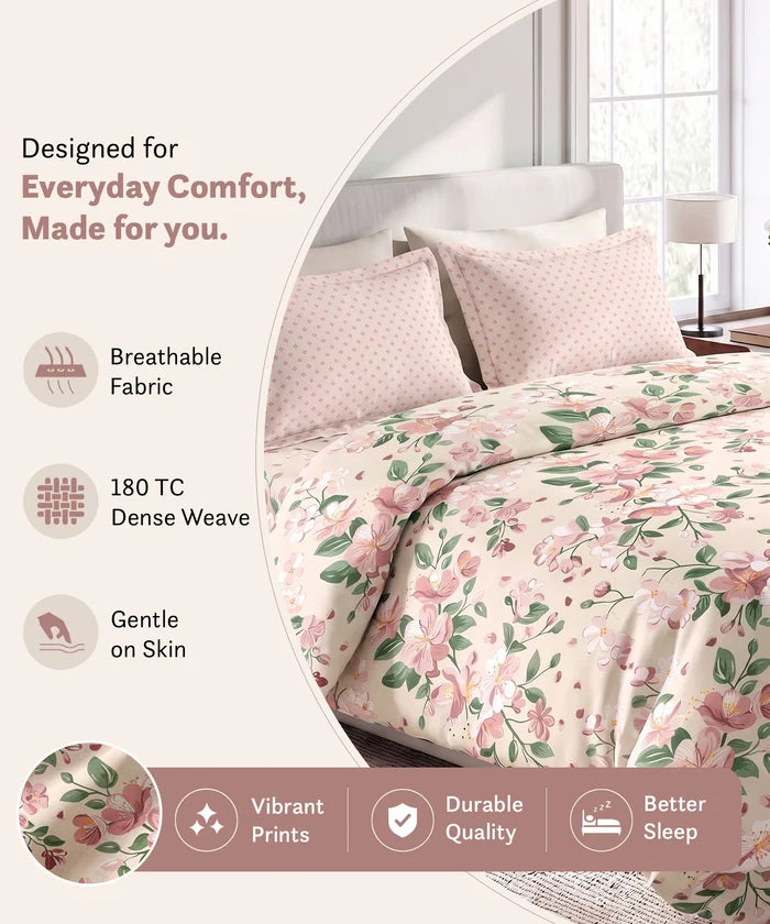 Soft Comfort King Bedsheet Set, DAISY | 180 TC Cotton|2 Pillow Covers