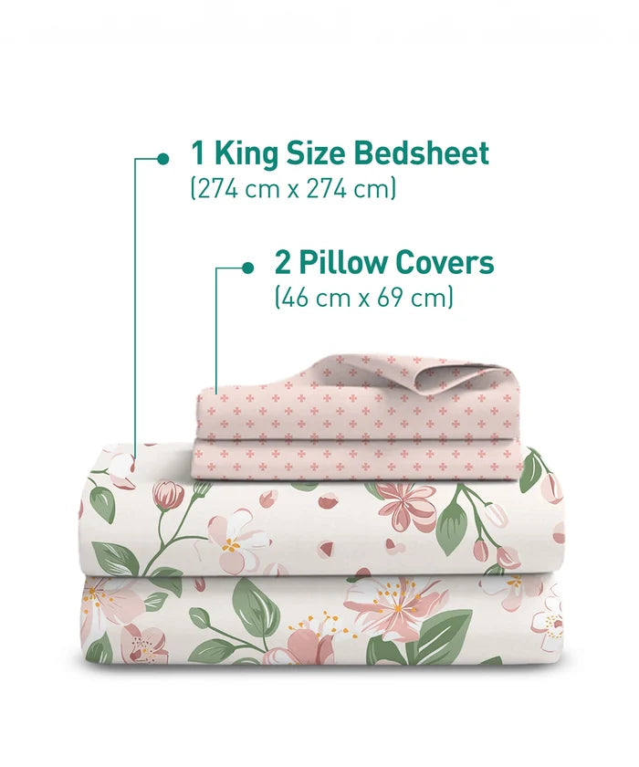 Soft Comfort King Bedsheet Set, DAISY | 180 TC Cotton|2 Pillow Covers
