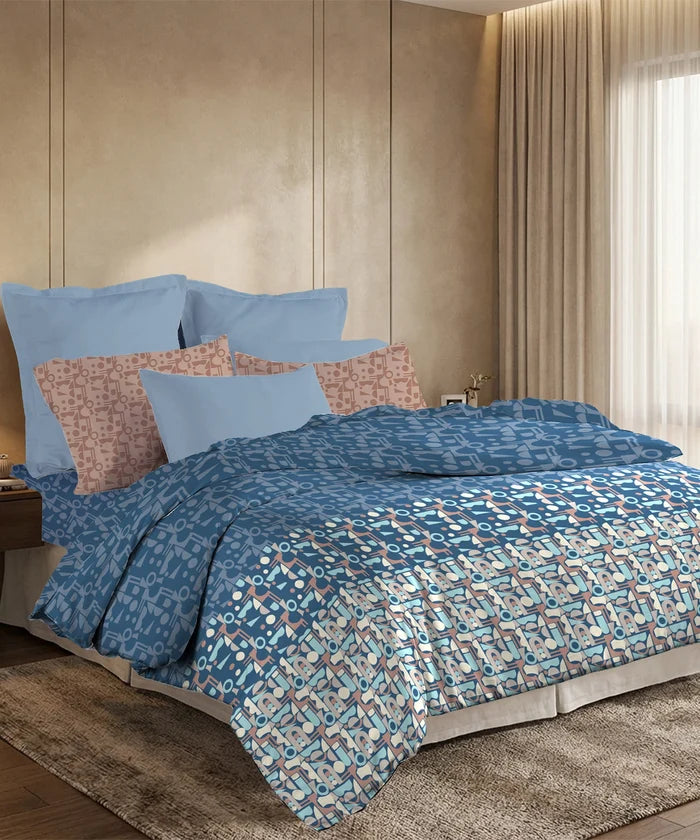 Soft Comfort King Bedsheet Set, Deco Dusk | 200 TC Cotton|2 Pillow Covers
