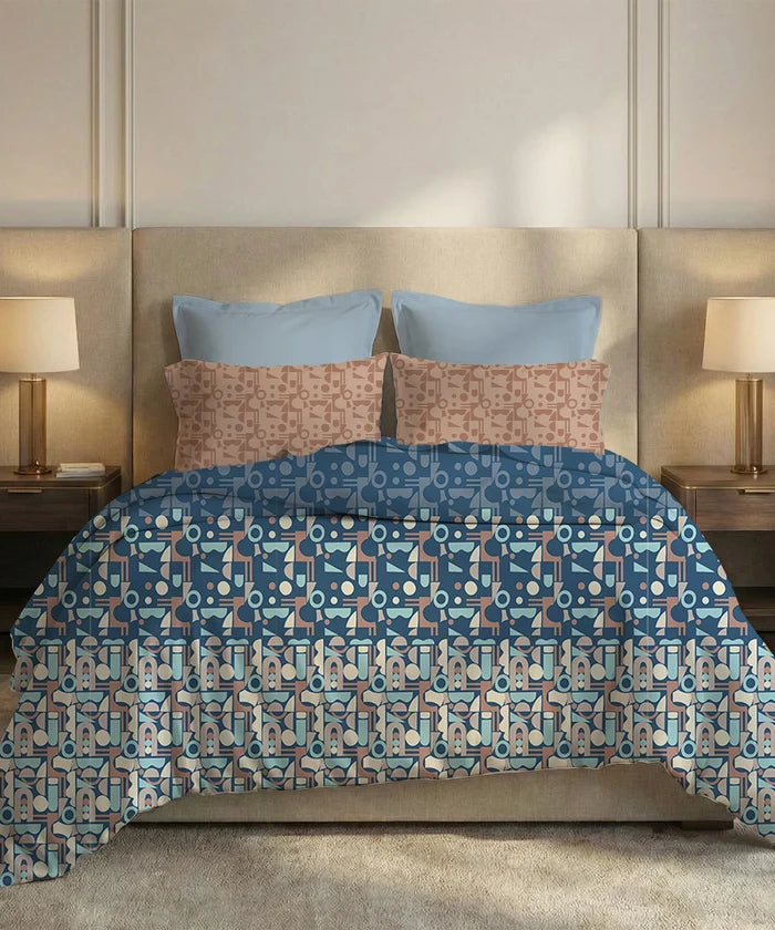 Soft Comfort King Bedsheet Set, Deco Dusk | 200 TC Cotton|2 Pillow Covers