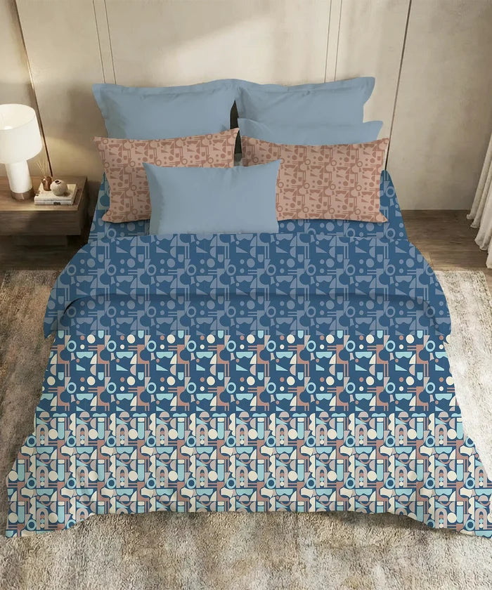 Soft Comfort King Bedsheet Set, Deco Dusk | 200 TC Cotton|2 Pillow Covers