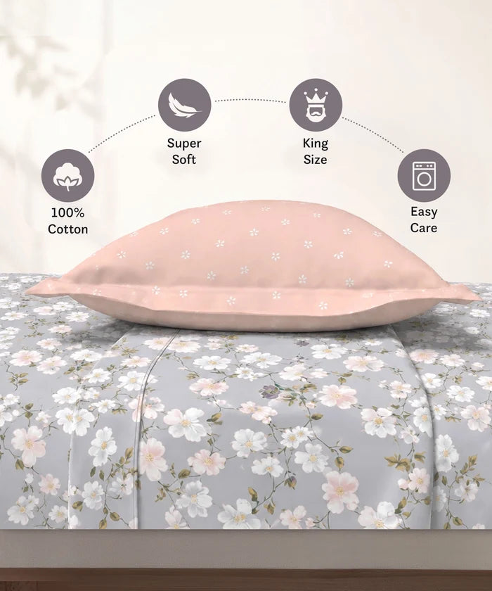 Soft Comfort King Bedsheet Set, ELYSIN | 180 TC Cotton|2 Pillow Covers