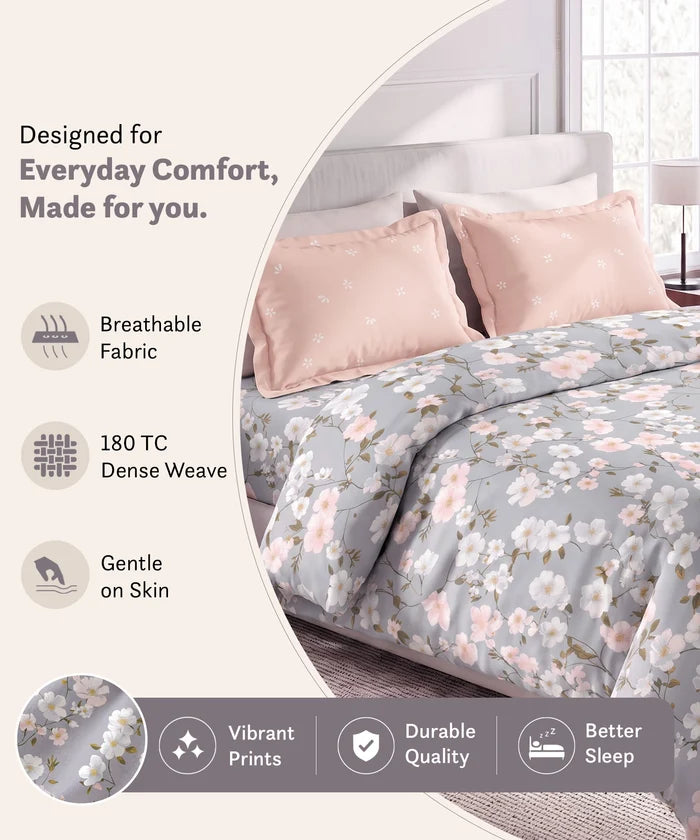 Soft Comfort King Bedsheet Set, ELYSIN | 180 TC Cotton|2 Pillow Covers