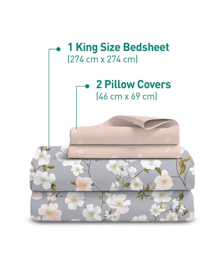 Soft Comfort King Bedsheet Set, ELYSIN | 180 TC Cotton|2 Pillow Covers