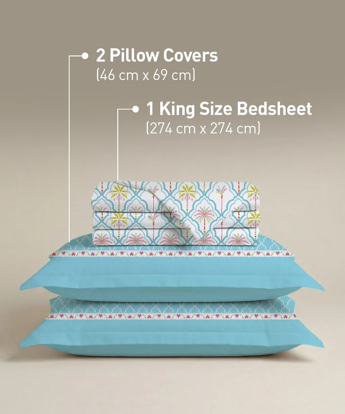 Soft Comfort King Bedsheet Set, Fiona | 200 TC Cotton|2 Pillow Covers
