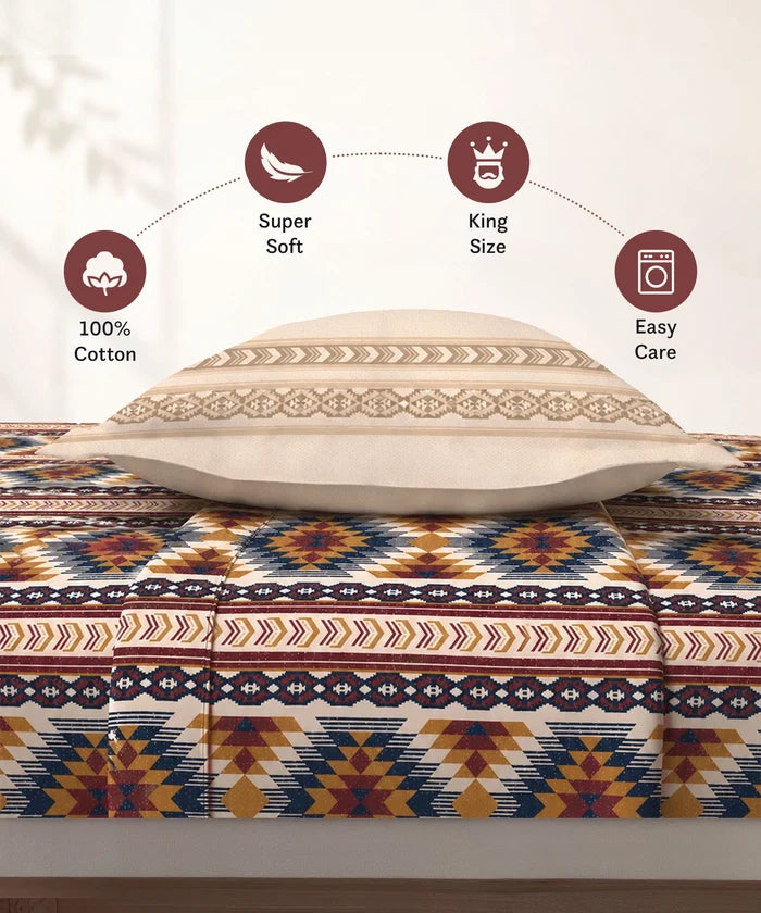 Soft Comfort King Bedsheet Set, GRACE | 180 TC Cotton|2 Pillow Covers