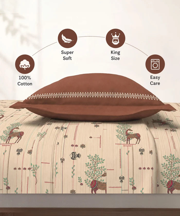 Soft Comfort King Bedsheet Set, HARINI | 180 TC Cotton|2 Pillow Covers