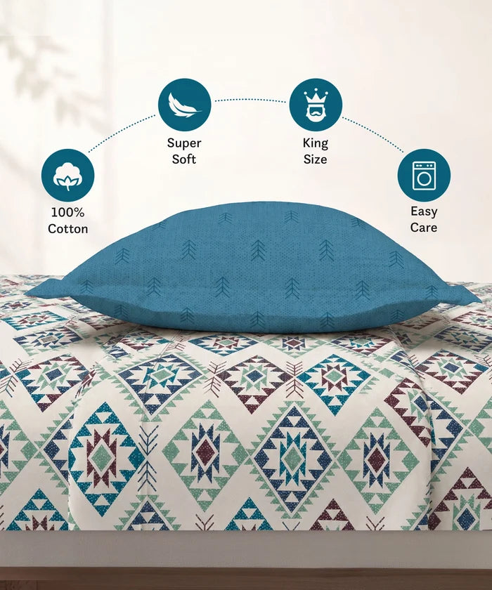 Soft Comfort King Bedsheet Set, ORNA | 180 TC Cotton|2 Pillow Covers