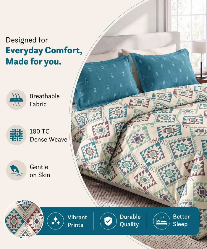 Soft Comfort King Bedsheet Set, ORNA | 180 TC Cotton|2 Pillow Covers