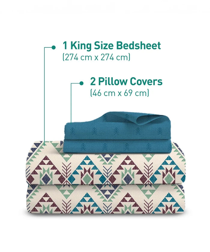 Soft Comfort King Bedsheet Set, ORNA | 180 TC Cotton|2 Pillow Covers