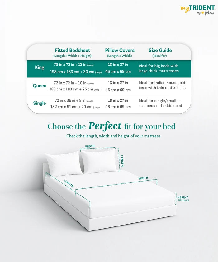 Soft Comfort King Fitted Bedsheet Set, Art Age |200TC Cotton|2 Pillow Covers
