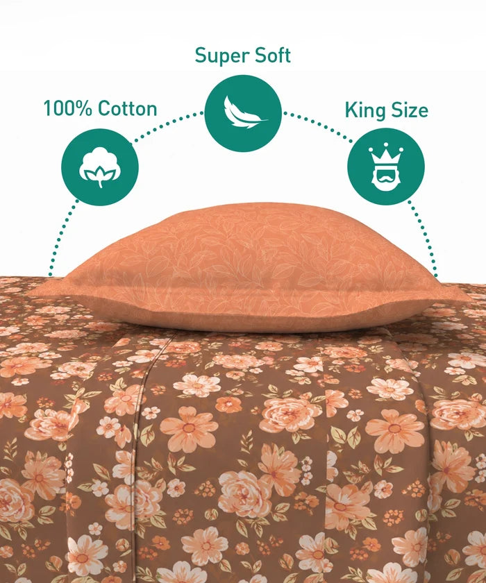 Soft Comfort King Fitted Bedsheet Set, CHARLOTTE |180 TC Cotton|2 Pillow Covers