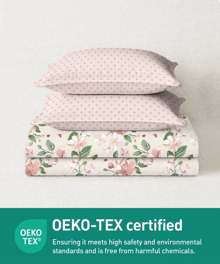Soft Comfort King Fitted Bedsheet Set, DAISY |180 TC Cotton|2 Pillow Covers