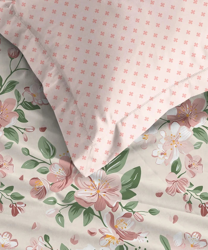 Soft Comfort King Fitted Bedsheet Set, DAISY |180 TC Cotton|2 Pillow Covers