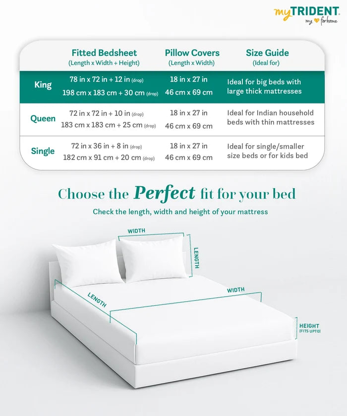 Soft Comfort King Fitted Bedsheet Set, ELYSIN |180 TC Cotton|2 Pillow Covers