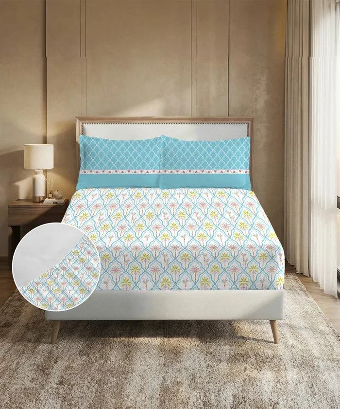 Soft Comfort King Fitted Bedsheet Set, Fiona |200TC Cotton|2 Pillow Covers
