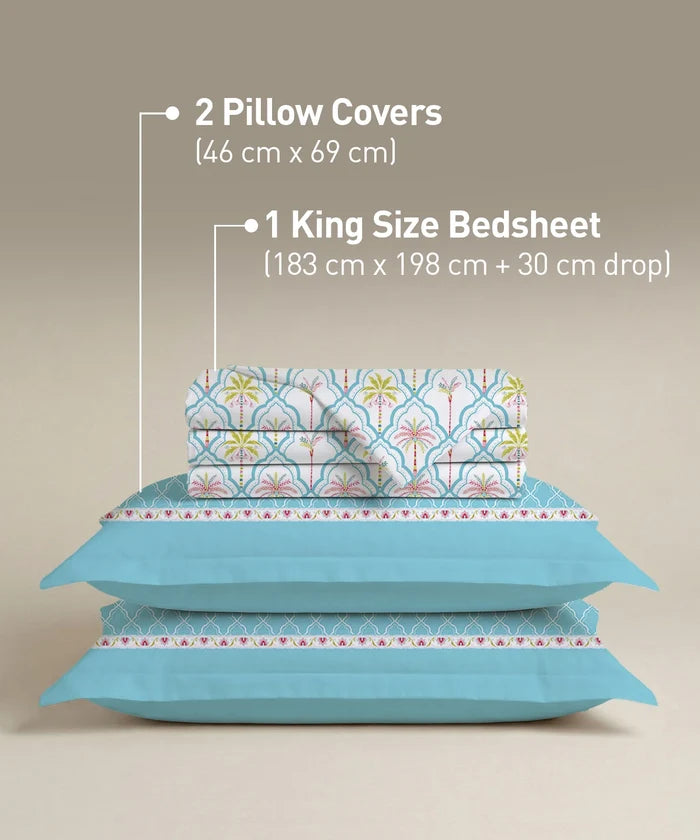 Soft Comfort King Fitted Bedsheet Set, Fiona |200TC Cotton|2 Pillow Covers