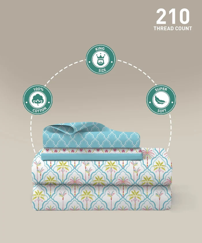 Soft Comfort King Fitted Bedsheet Set, Fiona |200TC Cotton|2 Pillow Covers