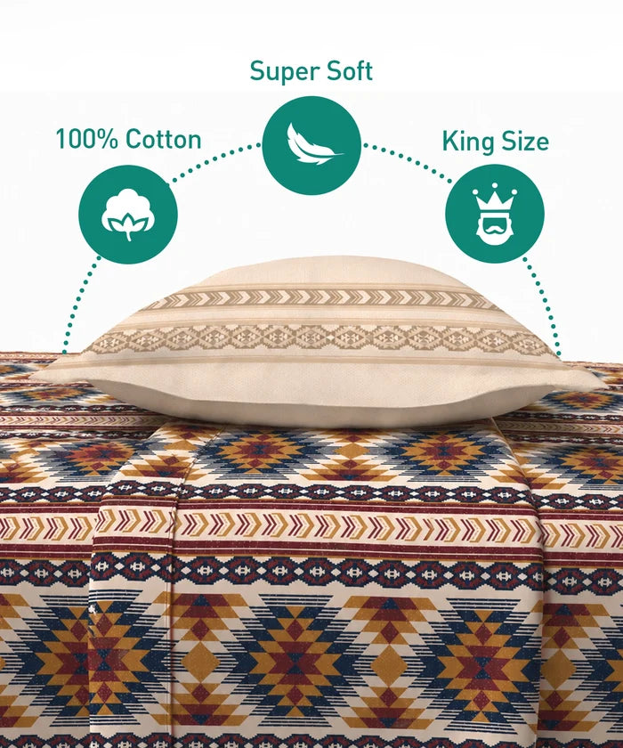 Soft Comfort King Fitted Bedsheet Set, GRACE |180 TC Cotton|2 Pillow Covers
