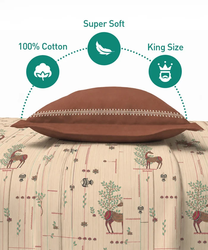 Soft Comfort King Fitted Bedsheet Set, HARINI |180 TC Cotton|2 Pillow Covers