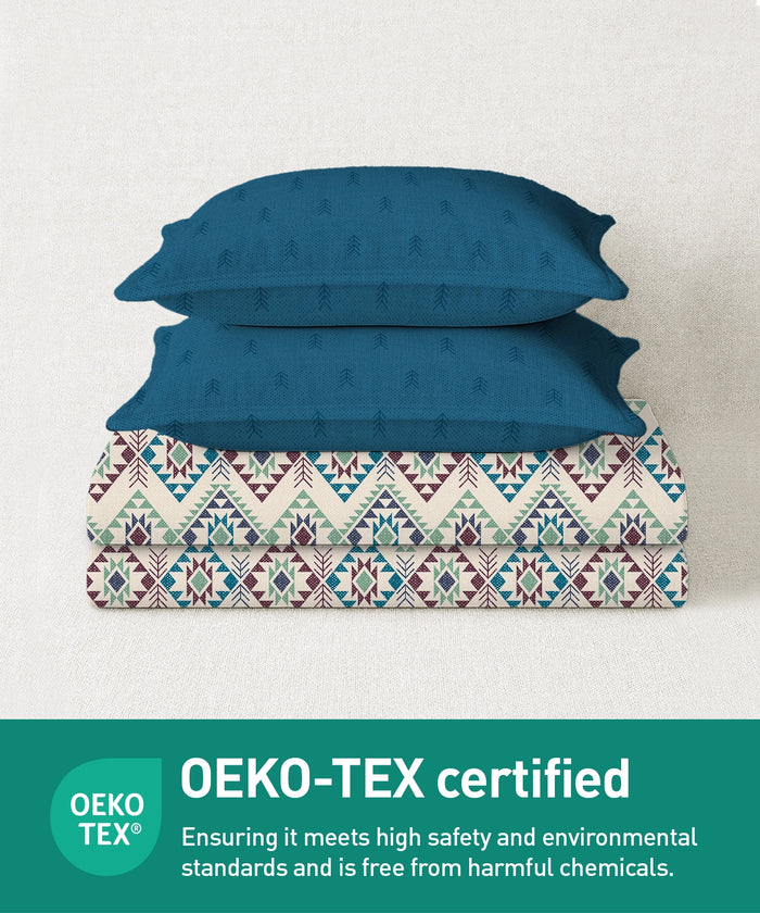 Soft Comfort King Fitted Bedsheet Set, ORNA |180 TC Cotton|2 Pillow Covers