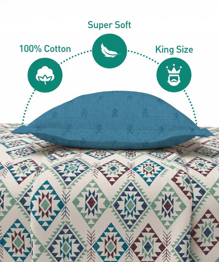 Soft Comfort King Fitted Bedsheet Set, ORNA |180 TC Cotton|2 Pillow Covers