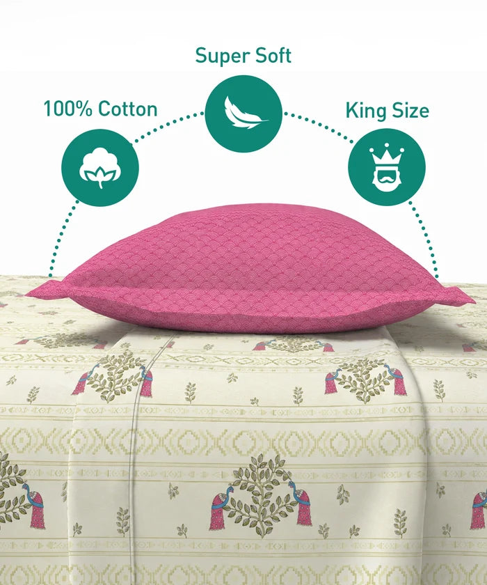 Soft Comfort King Fitted Bedsheet Set, RITVI |180 TC Cotton|2 Pillow Covers