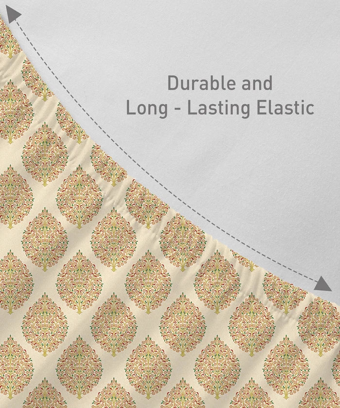 Soft Comfort King Fitted Bedsheet Set, Soft Paisley |200TC Cotton|2 Pillow Covers