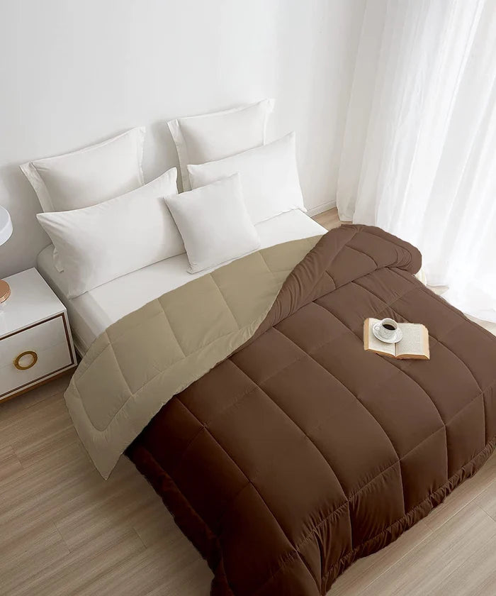Soft Comfort Solid Double AC Comforter, French Roast|200 GSM Micro Polyester|Reversible