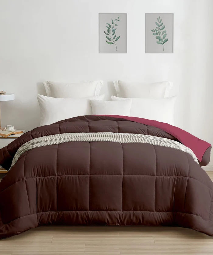 Soft Comfort Solid Double AC Comforter, Hot Chocolate|200 GSM Micro Polyester|Reversible