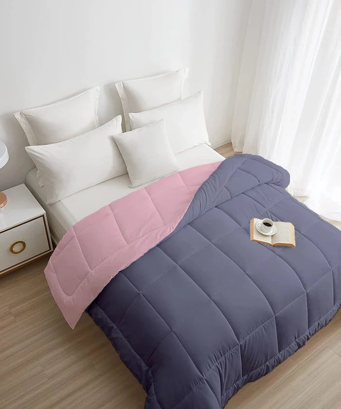 Soft Comfort Solid Double AC Comforter, Rose Dust|200 GSM Micro Polyester|Reversible