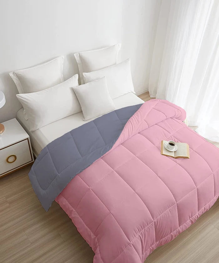 Soft Comfort Solid Double AC Comforter, Rose Dust|200 GSM Micro Polyester|Reversible