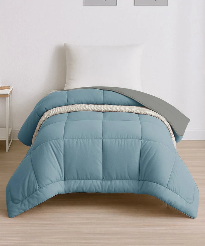 Soft Comfort Solid Single AC Comforter, Blue Fog|200 GSM Micro Polyester|Reversible