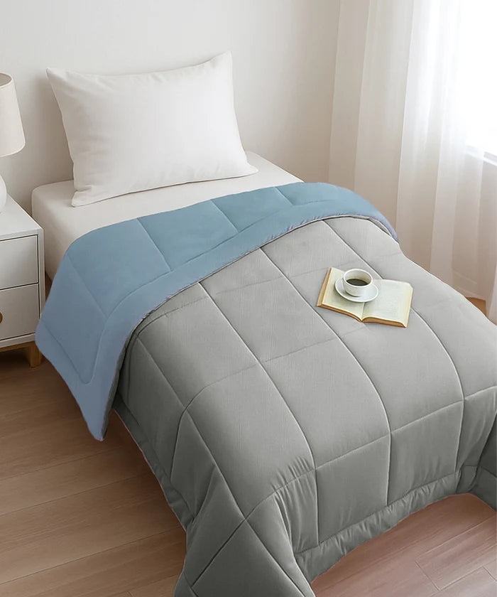 Soft Comfort Solid Single AC Comforter, Blue Fog|200 GSM Micro Polyester|Reversible