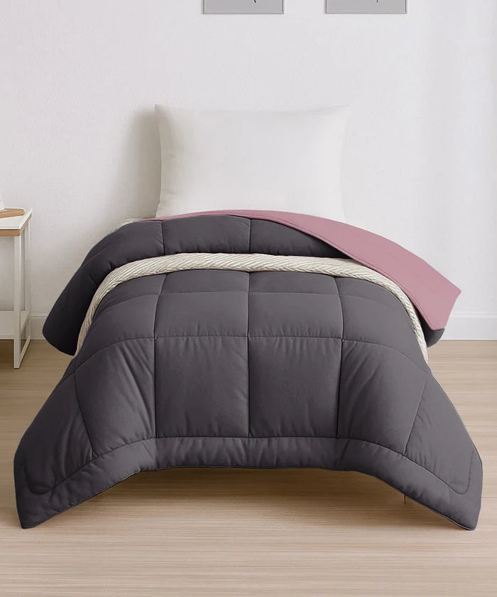 Soft Comfort Solid Single AC Comforter, Rose Dust|200 GSM Micro Polyester|Reversible