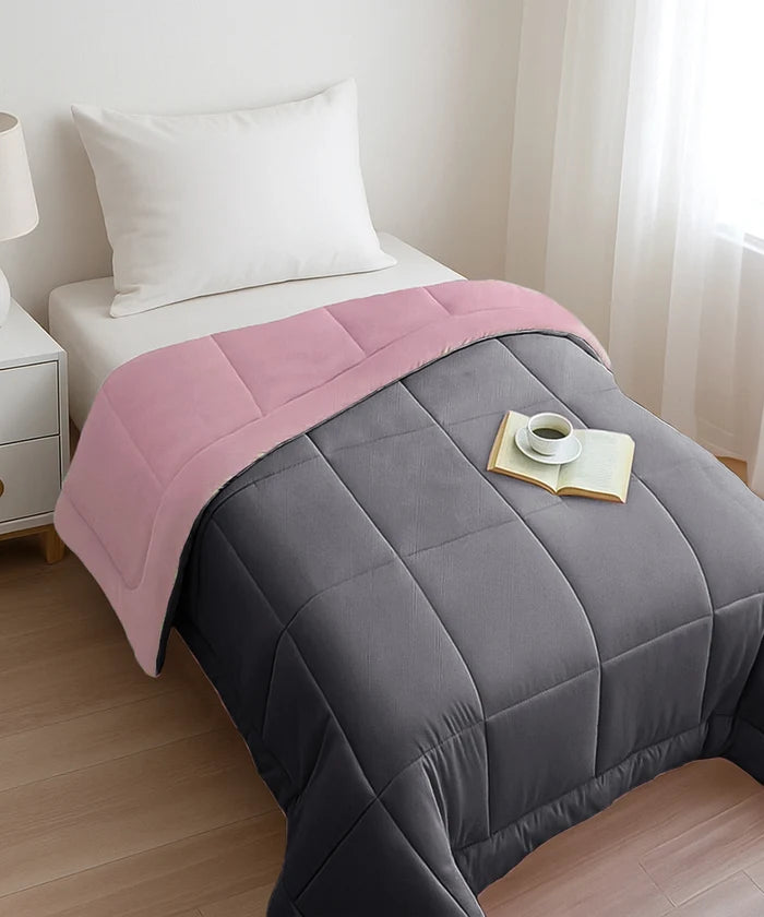 Soft Comfort Solid Single AC Comforter, Rose Dust|200 GSM Micro Polyester|Reversible